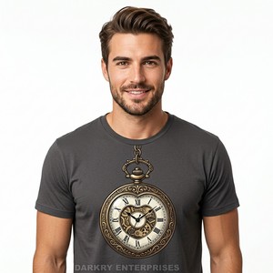 Custom Graphic Men Tshirt Manufacturer Intricate <b>Heart</b> <b>Clock</b> Print Cotton Tee Wholesale Vintage Style Mens Casual Apparel Vendor - Product Image 1