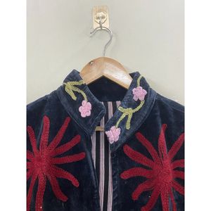 Chaqueta de Algodón y Terciopelo Bordada a Mano para Mujer, Cuello Mandarín, Manga Larga, Estilo Bohemio, Patrón de Ojos, Chaqueta Abierta para Invierno - Product Image 3