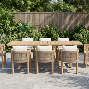 Conjunto de Comedor para Exteriores de 8 Plazas, Mesa de Patio con Estructura de Aluminio o Madera, Sillas Resistentes a la Intemperie, Muebles de Jardín - Product Image 1