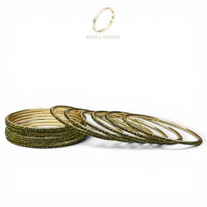 Juego de Brazaletes de Acero Inoxidable de Moda, Chapados en Oro, Color Verde Mehendi, para Mujer, con Aspecto de Diamante de Lujo, Precio al por Mayor - Product Image 4