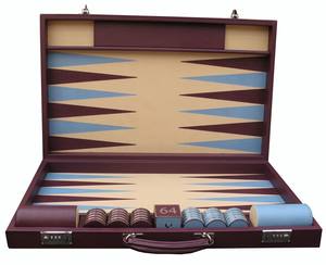 Jeu de backgammon portable avec étui de transport verrouillable, plateau de jeu de 15 pouces, style fibre de carbone, en cuir, pour pub, bar et famille - Product Image 4