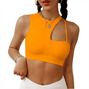 Top Deportivo de Yoga para Mujer, Blanco, con Aberturas, Estilo Halter, Simple, Anti-UV, de Alta Sujeción, Sin Costuras, con Logotipo Frontal - Product Image 4