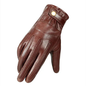 Gants d'hiver en cuir marron pour hommes, OEM ODM, gants de conduite coupe-vent à doigts complets pour moto, fournisseur en gros - Product Image 2