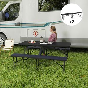 2 Pack 6 ft Portable Black Folding <b>Benches</b> <b>Plastic</b> <b>Bench</b> Seats with Carrying Handle Camping Furniture - Product Image 2