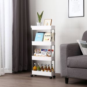 Carrello portaoggetti a 4 ripiani sottile, mobile, scorrevole, per cucina e bagno, rettangolare - Product Image 4