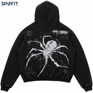 Sudadera con Capucha Oversize Unisex, Estampado de Araña Negra, Tejido Casual, 100% Algodón, Bordada, Estilo Urbano Otoñal, Manga Regular - Product Image 4