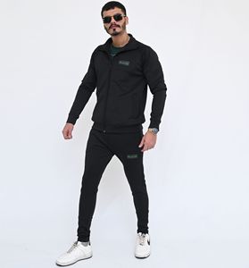 Ensemble de survêtement noir pour homme, vêtements de sport personnalisés, veste à fermeture éclair intégrale, pantalon de jogging, tenue d'entraînement, streetwear, vente en gros - Product Image 3