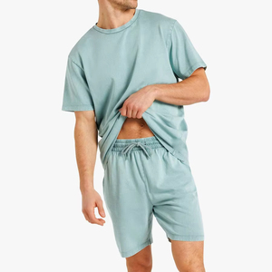 Trendy Contrast Color <b>Men</b> Summer Casual Twin Set Short Sleeve T <b>Shirt</b> And Shorts Cotton Outfit - Product Image 1