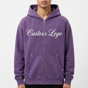 <b>Mens</b> Oversized Full Zip <b>Lined</b> Hoodie Vintage Washed Distressed <b>Fleece</b> Sweatshirt Streetwear Jacket Casual Unisex <b>Coat</b> - Product Image 1