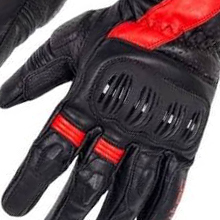 Gants de moto en cuir noir et rouge respirants à doigts complets avec sangle de poignet auto-agrippante - Product Image 2