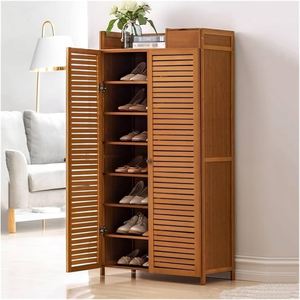 Meuble à chaussures pliant classique en bois, multi-niveaux, multifonctionnel, anti-poussière, pour entrée et salon, type autoportant - Product Image 6