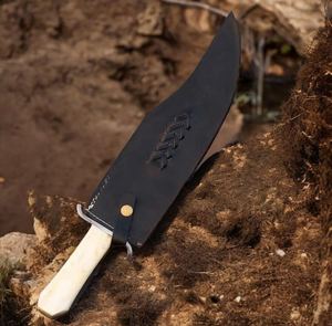 Couteau Bowie artisanal en acier carbone avec manche en os de chameau, lame robuste et étui en cuir - Product Image 6