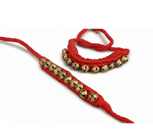 Campanas de Danza Clásica Ghungroo con Cordón de Algodón Rojo, Campanas de Pie Profesionales para Kathak 25+25 Pares, Danza India para Espectáculos - Product Image 1