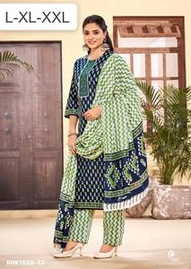 Colección de Kurti-Pantalón-Dupatta de la Mejor Tela de Algodón Puro con Cuello Estampado y Bordado, Moda Femenina, Compra en Línea en India - Product Image 6