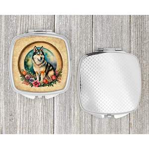 Malamute d'Alaska Fleurs Miroir de maquillage de voyage compact et pliant Cadeau décoratif pour femmes et filles - Product Image 4