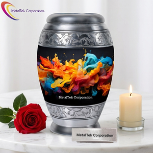 Hand Painted Aluminum Cremation Urn for Adult Ashes Abstract Art Memorial Vase Durable <b>Large</b> Funeral Burial Decorative Metal <b>Jar</b> - Product Image 1