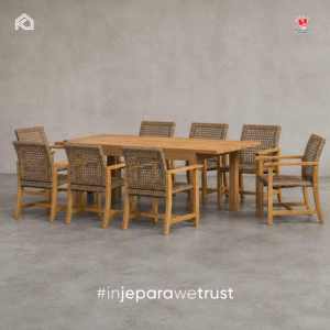 Mesa de Comedor Extensible de Madera de Teca Moderna de Primera Calidad para Hotel, Restaurante, Uso en Exteriores, Resistente al Agua, Ecológica, Hecha a Mano en Jepara - Product Image 1