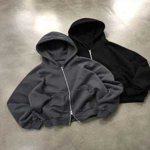 เสื้อฮู้ดซิปผู้หญิง สีพื้น ผ้าฝ้ายทอ สวมใส่สบายสำหรับฤดูหนาว แขนยาว ความยาวสั้น เป็นมิตรกับสิ่งแวดล้อม กันลม - Product Image 2