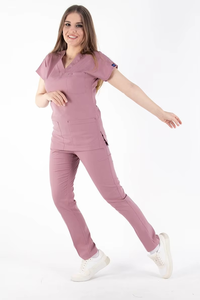 2026 Fashion V-neck <b>Scrubs</b> Sets Wholesale Hair Salon Nail Salon Spa Pet Hospital Work Uniform Women's V-Neck <b>Scrub</b> Set Pink - Product Image 5