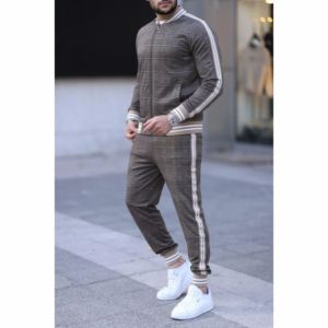Custom Men's Plaid Tracksuit Set Side Stripe Bomber Jacket - Product Image 2