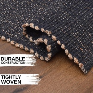 Tapis rectangulaire en jute uni à tissage plat, style bohème, à poils ras, rembourré, pour salon et décoration intérieure - Product Image 5