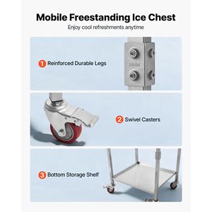Carrello Frigo Portatile in Acciaio Inossidabile da 57,7 Litri con Coperchio Ribaltabile e Ruote - Product Image 5