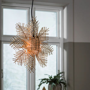 Achat en gros de décorations de Noël faites à la main, étoile suspendue en osier naturel tressé avec ruban blanc pour sapin de Noël - Product Image 3