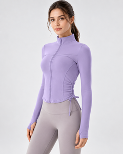 Top Deportivo de Manga Larga con Cuello Alto y Cremallera para Mujer, Color Morado, Ajuste Delgado, Tejido de Punto, Spandex, Poliéster, Secado Rápido, Ropa Deportiva - Product Image 2