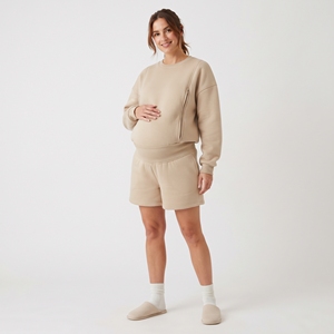 Ensemble de maternité deux pièces en polaire pour femme, col rond, coupe ample, pour l'allaitement, décontracté, grande taille, ensemble court de grossesse - Product Image 2