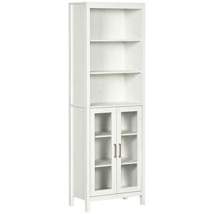 Mobiletto da Bagno Bianco Antico Alto 64 Pollici con 6 Ripiani, Porte in Vetro e Mensole Regolabili per Hotel, Soggiorni, Cucine, Appartamenti - Product Image 1