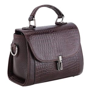 Bolso de mano informal vintage para mujer con patrón de cocodrilo, de cuero PU, con asa superior y cierre de bloqueo, correa única duradera, color marrón. - Product Image 1