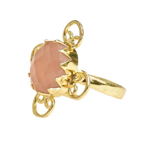 Vintage Unisex <b>Cocktail</b> <b>Ring</b> 18K <b>Gold</b> Plated Pink Chalcedony Square Bezel Setting Brass January Birthstone Daily Wear Trendy - Product Image 5