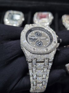 Reloj de Estilo Hip Hop de Acero Inoxidable con Movimiento de Cuarzo, Correa de 16 mm con Incrustaciones de Diamantes Moissanite VVS de Primera Calidad - Product Image 3