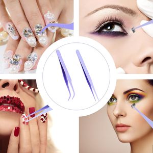 Kit Profesional de Pinzas para Pestañas, 2 Piezas, Pinzas de Acero Inoxidable con Punta Recta y Curva para Extensiones de Pestañas, Manualidades, Arte de Uñas - Product Image 6
