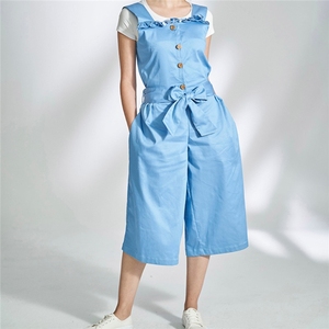 ODM mujeres de cintura alta transpirable suelta pantorrilla longitud de algodón poliéster pantalones monos - Product Image 3