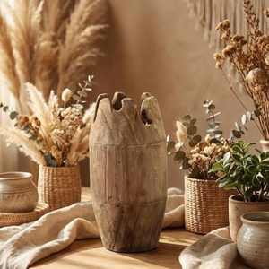 Vase en bois de Paulownia, pot à fleurs en bois naturel, centre de table rustique moderne, décoration minimaliste pour la maison, jardinière - Product Image 2