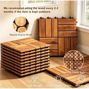 27 Pezzi Piastrelle per Pavimenti Esterni in Legno di Acacia Naturale 30x30 cm, Impermeabili, Antiscivolo, Ignifughe, con Base di Drenaggio in PP - Product Image 5