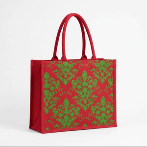 Bolso Tote de Yute Royal Vine, Color Verde Escarlata, Diseño Damasco Clásico Floral Majesty, Estilo Vintage de Jardín, con Cierre de Cremallera - Product Image 1