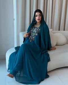 Conjunto de Lujo de 2 Piezas para Mujer Musulmana, Túnica Sencilla y Modesta de Chifón Sólido con Cuentas, Larga hasta el Suelo, Estilo A, para Fiesta o Boda, Adornada - Product Image 4