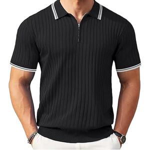 Camiseta de Punto Personalizada con Logotipo OEM para Hombre, Jersey de Manga Corta con Cierre de 1/4, Cuello Bordado, Camiseta de Punto Informal de Verano - Product Image 2