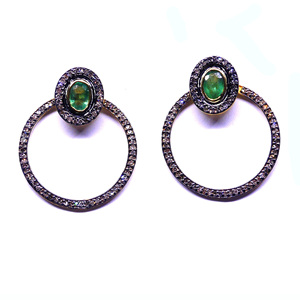 Luxury 18K Solid Gold <b>Hoop</b> <b>Earrings</b> With Emerald Cut Gemstone And Diamond Bezel Setting For Women's Everyday Wear - Product Image 3