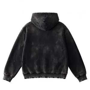 Hoodie ample en polaire personnalisé, délavé à l'acide, effet soleil, vintage et vieilli, avec broderie faucon - Product Image 2