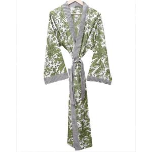 Bata de algodón con estampado floral para mujer moderna, cuello en V, manga larga, largo completo, con cinturón, estilo clásico, tejido de punto suave, transpirable y de secado rápido. - Product Image 5