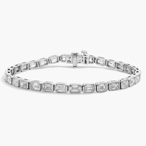 Emerald Cut Lab Grown Diamond E/W Bezel <b>Set</b> Tennis Bracelet In Yellow <b>Gold</b> - Product Image 3