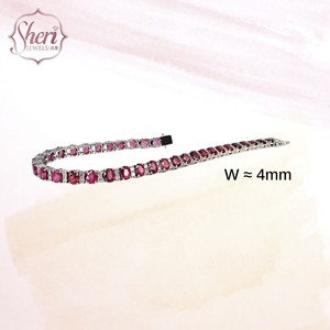 [Sheri Jewels] Classic Ruby Tennis 18K Solid Gold Natural Oval Ruby & Diamond Party <b>Bracelet</b>-Gift to Her - Product Image 2