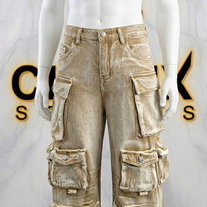 CLOVIX SPORTS Pantalones Cargo de Mezclilla para Hombre, Pierna Ancha, Estilo Urbano, Multibolsillos, Azul Lavado, Proveedor de Logotipos Personalizados - Product Image 6