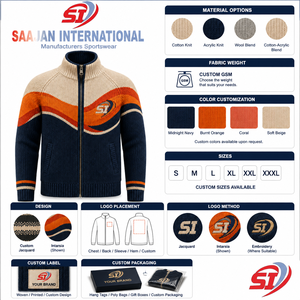 Custom Intarsia Knit <b>Jacket</b> Full Zip Ribbed Sweater Wave Pattern <b>Cardigan</b> Private Label OEM ODM Knitwear Supplier - Product Image 4