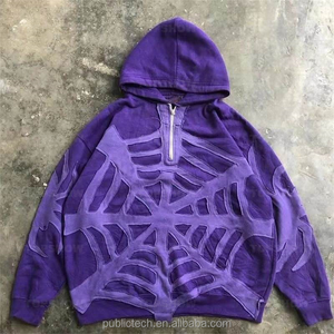 Sudadera con capucha para hombre, 100% algodón, de peso pesado, de lujo, con parche bordado y diseño estampado, estilo desgastado, con bordado desgastado. - Product Image 5