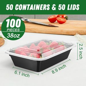 Confezione da 50 (100 Pezzi) Contenitori per Alimenti da 38 oz, Ermetici, Riutilizzabili, Sicuri per Microonde e Congelatore, Robusti Porta Pranzo - Product Image 1