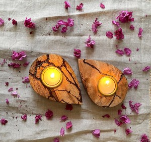 Handmade Handmade Mango Wood Tea Light Holders: Drop Shape Favors <b>Tealight</b> Candle Holder: Rustic Boho Decor - Product Image 1